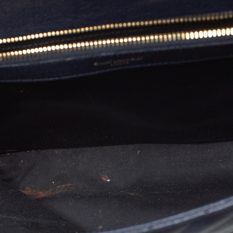 Pre Owned Saint Laurent Navy Blue Matelasse Leather Large College Top Handle Bag