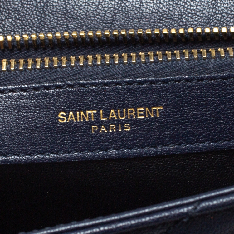 Pre Owned Saint Laurent Navy Blue Matelasse Leather Large College Top Handle Bag