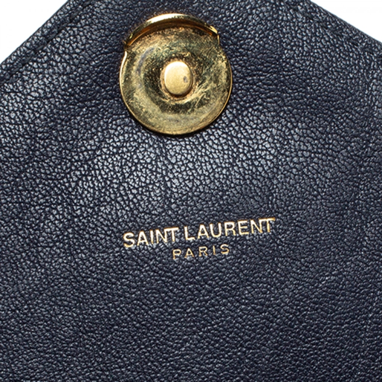 Pre Owned Saint Laurent Navy Blue Matelasse Leather Large College Top Handle Bag