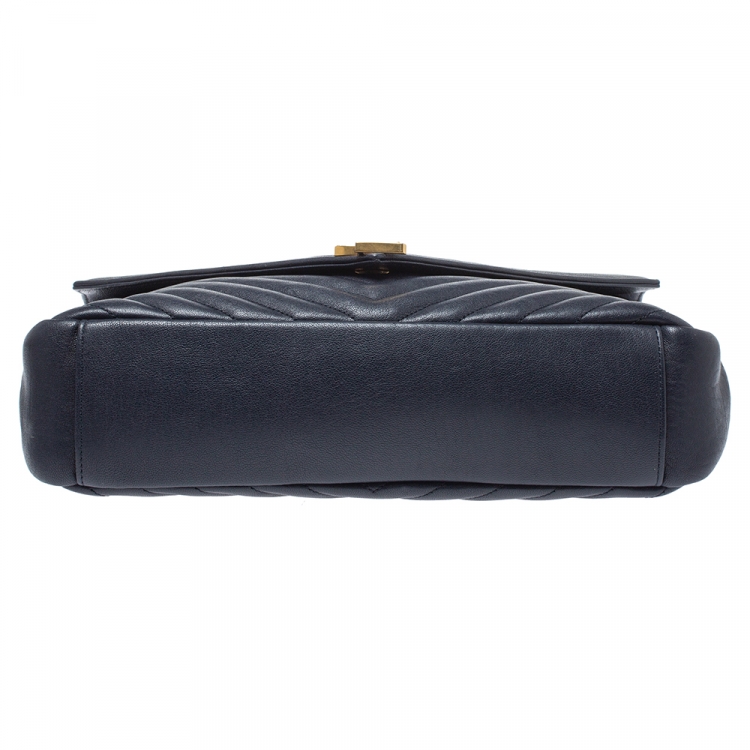 Pre Owned Saint Laurent Navy Blue Matelasse Leather Large College Top Handle Bag