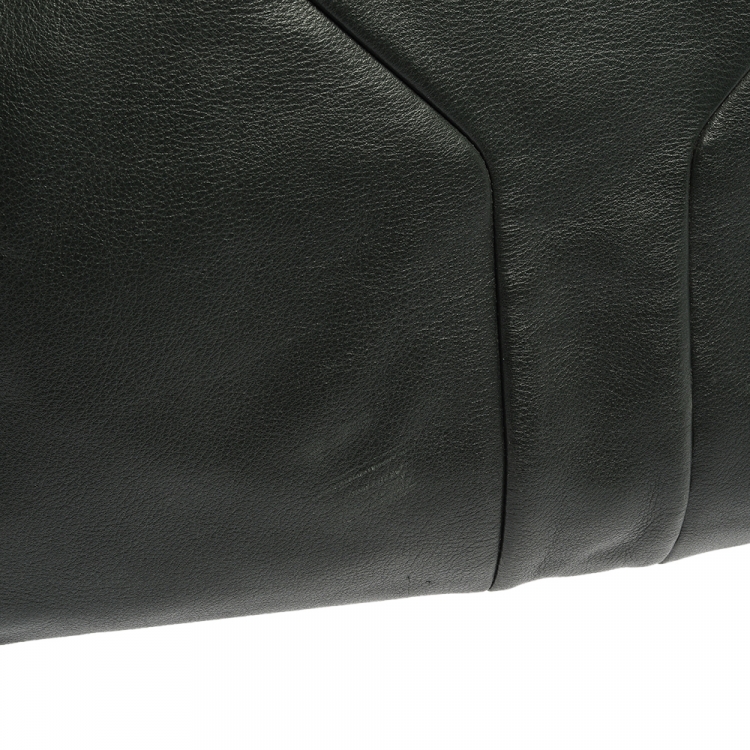 Pre Owned Saint Laurent Green Leather Sac Hamptons Weekender Bag