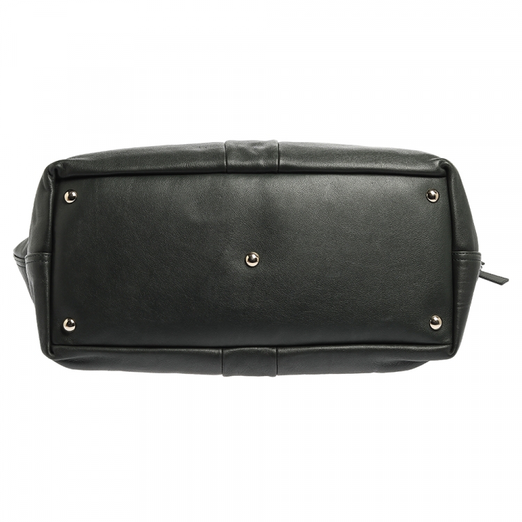 Pre Owned Saint Laurent Green Leather Sac Hamptons Weekender Bag