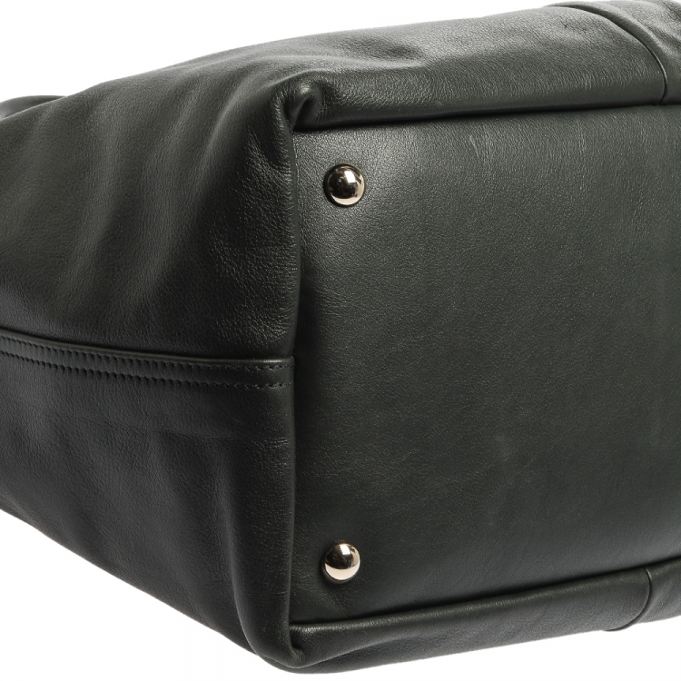 Pre Owned Saint Laurent Green Leather Sac Hamptons Weekender Bag