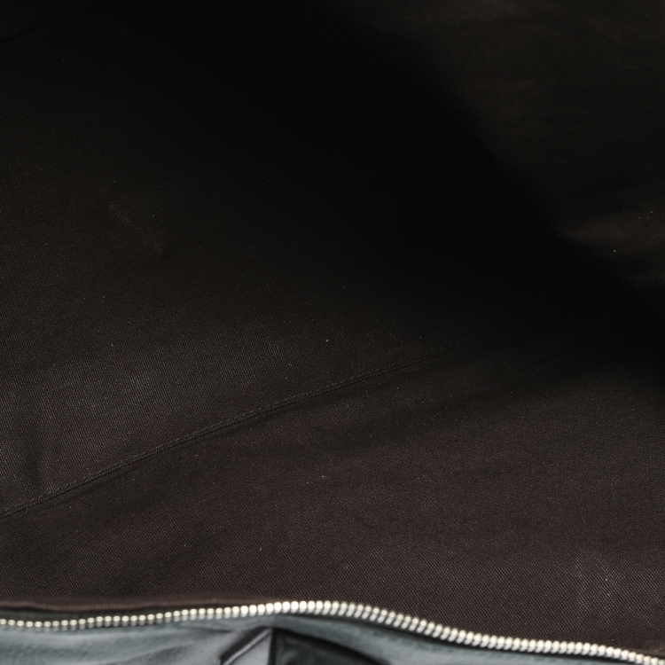 Pre Owned Saint Laurent Green Leather Sac Hamptons Weekender Bag