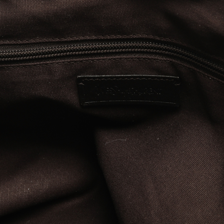 Pre Owned Saint Laurent Green Leather Sac Hamptons Weekender Bag