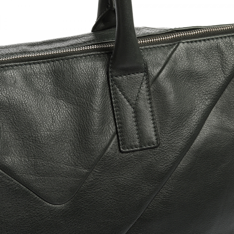 Pre Owned Saint Laurent Green Leather Sac Hamptons Weekender Bag