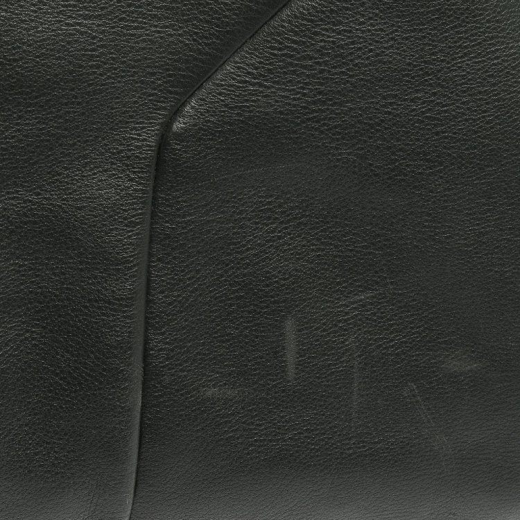 Pre Owned Saint Laurent Green Leather Sac Hamptons Weekender Bag