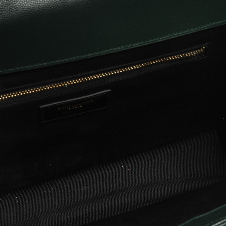 Pre Owned Saint Laurent Dark Green Chevron Quilted Leather Monogram Envelope Shoulder Bag