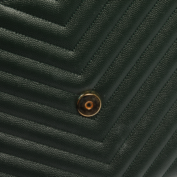 Pre Owned Saint Laurent Dark Green Chevron Quilted Leather Monogram Envelope Shoulder Bag