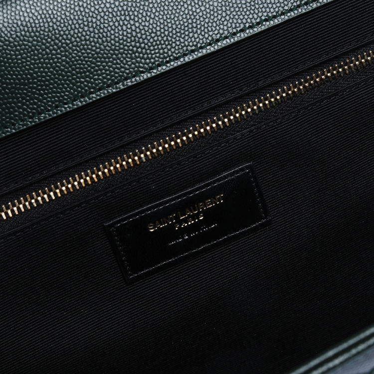 Pre Owned Saint Laurent Dark Green Chevron Quilted Leather Monogram Envelope Shoulder Bag