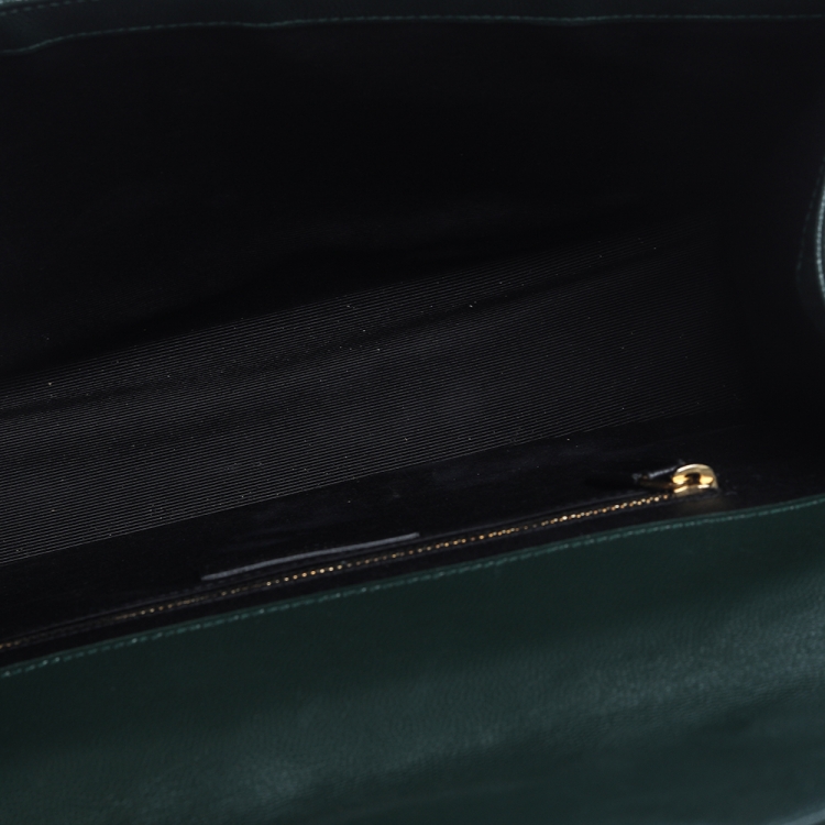 Pre Owned Saint Laurent Dark Green Chevron Quilted Leather Monogram Envelope Shoulder Bag