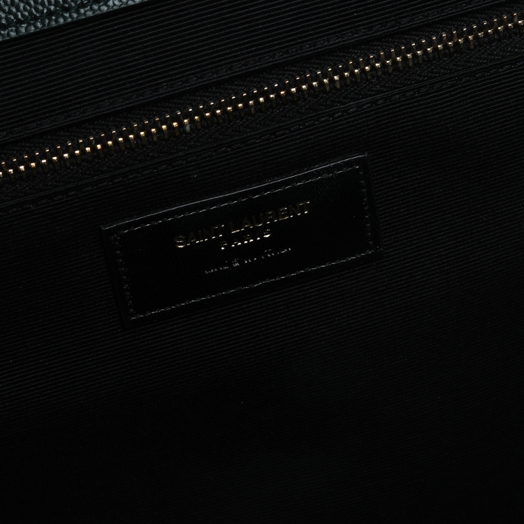 Pre Owned Saint Laurent Dark Green Chevron Quilted Leather Monogram Envelope Shoulder Bag