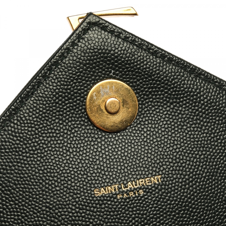 Pre Owned Saint Laurent Dark Green Chevron Quilted Leather Monogram Envelope Shoulder Bag