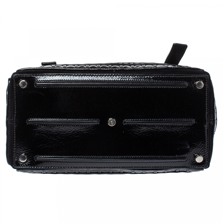 Pre Owned Saint Laurent Black Patent Leather Grid Muse Two Top Handle Bag 