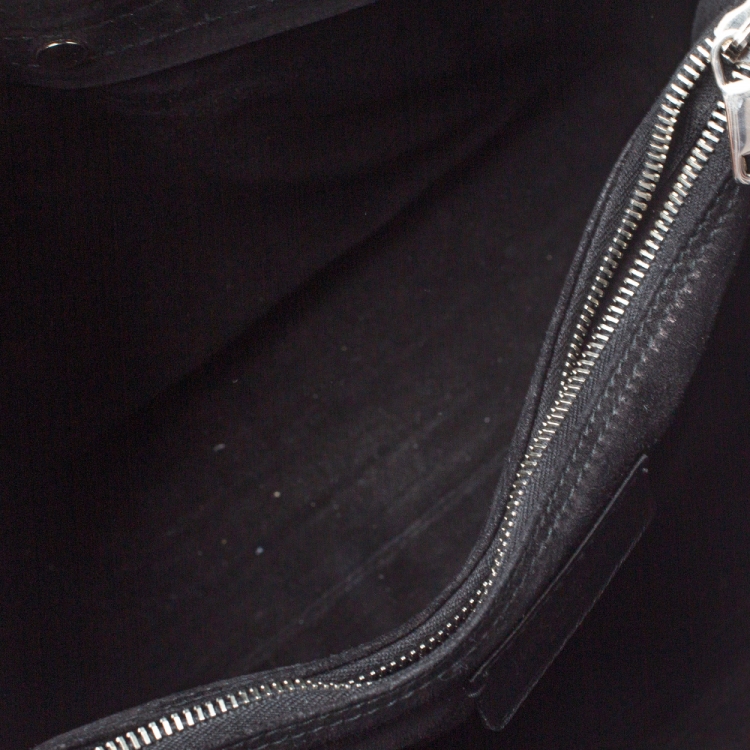 Pre Owned Saint Laurent Black Patent Leather Grid Muse Two Top Handle Bag 