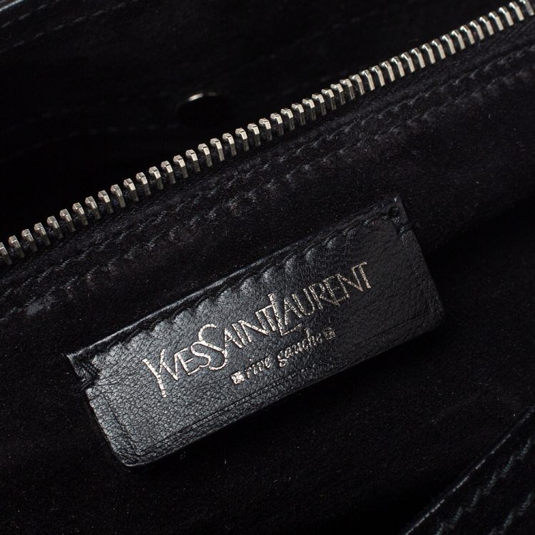Pre Owned Saint Laurent Black Patent Leather Grid Muse Two Top Handle Bag 