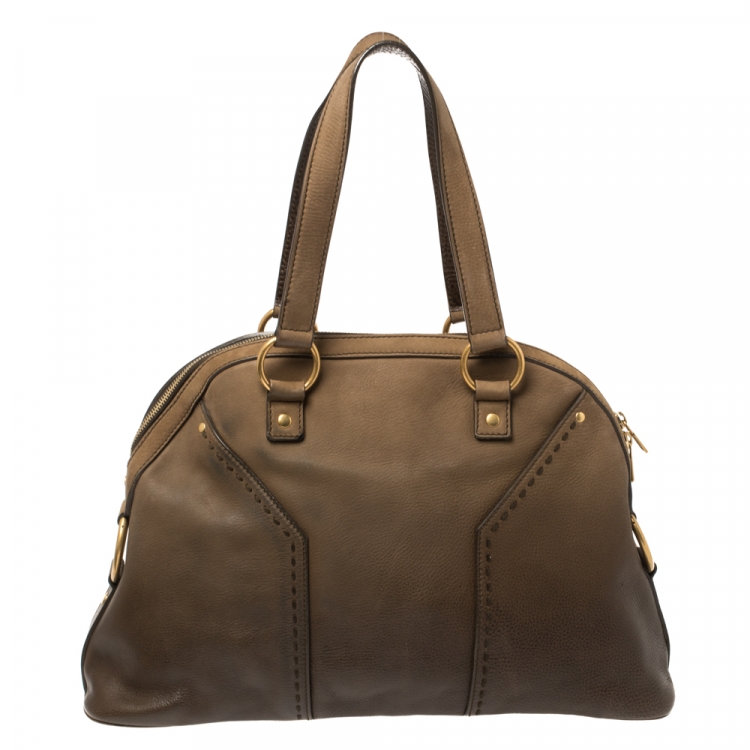 Pre Owned Saint Laurent Oilve Green Leather Large Muse Bag