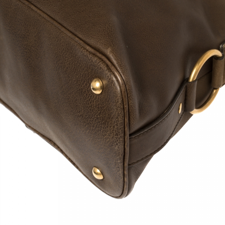 Pre Owned Saint Laurent Oilve Green Leather Large Muse Bag