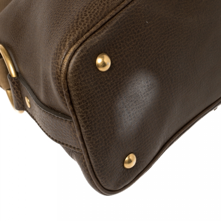 Pre Owned Saint Laurent Oilve Green Leather Large Muse Bag