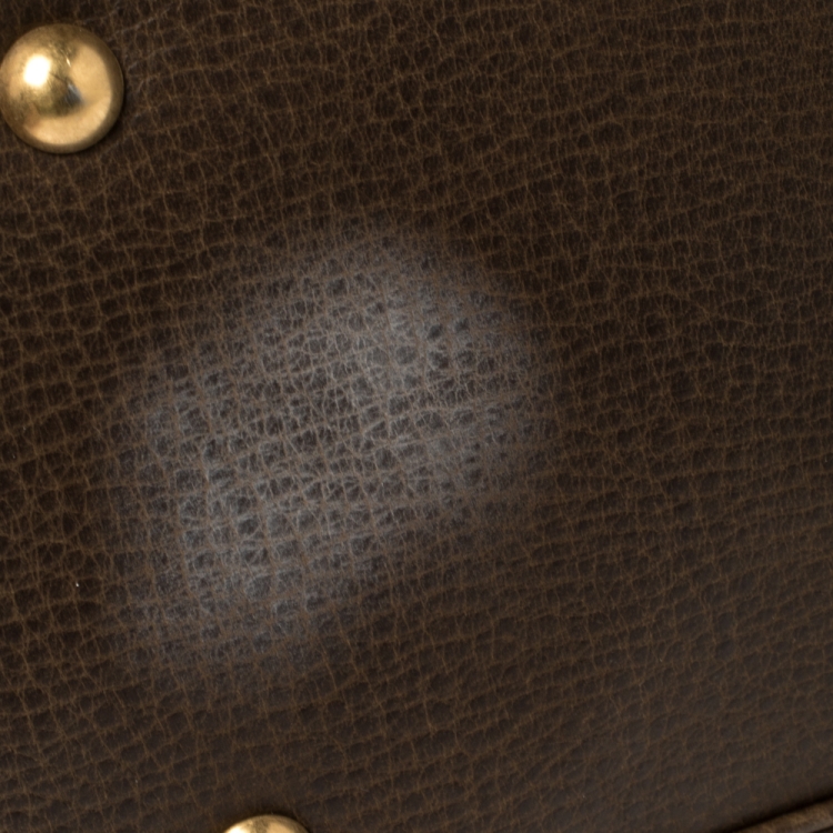 Pre Owned Saint Laurent Oilve Green Leather Large Muse Bag