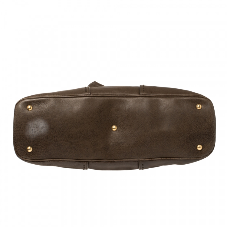 Pre Owned Saint Laurent Oilve Green Leather Large Muse Bag