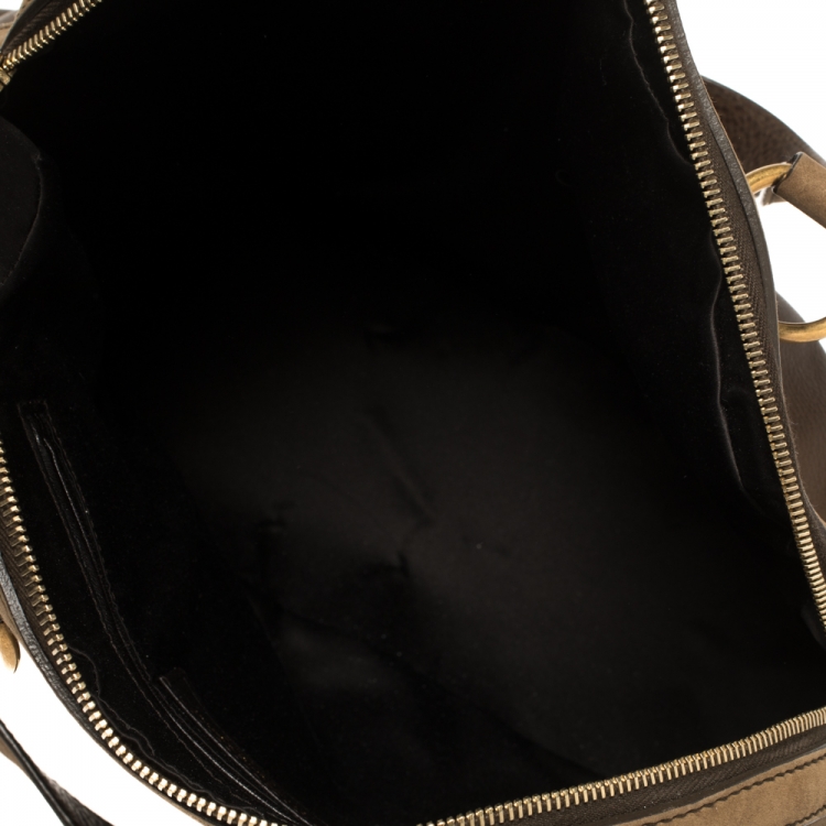 Pre Owned Saint Laurent Oilve Green Leather Large Muse Bag