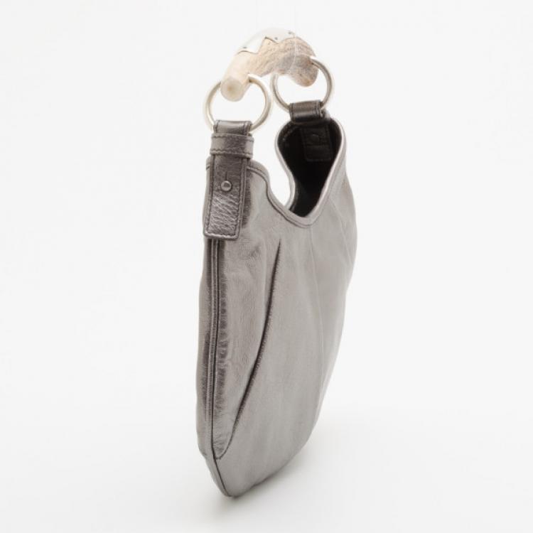 Pre Owned Yves Saint Laurent Silver Leather Mini Mombasa Hobo