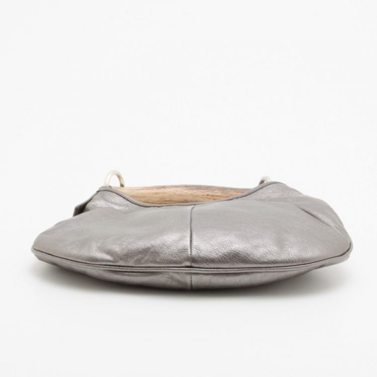 Pre Owned Yves Saint Laurent Silver Leather Mini Mombasa Hobo