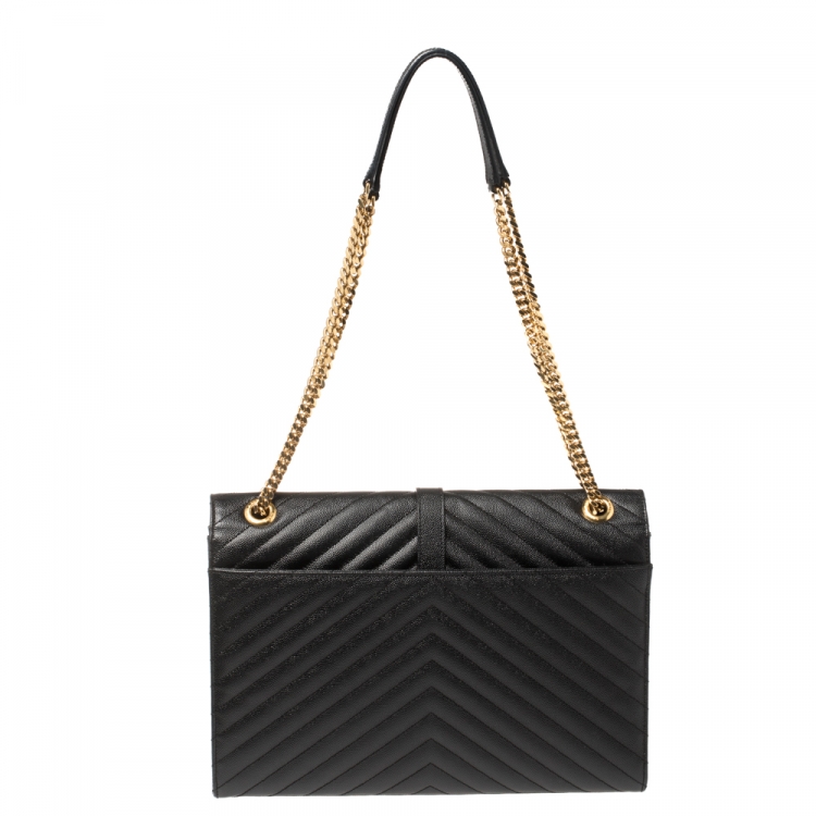 Pre Owned Saint Laurent Black Matelasse Leather Large Cassandre Flap Bag