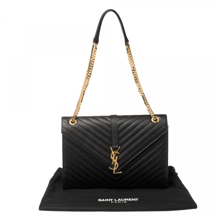 Pre Owned Saint Laurent Black Matelasse Leather Large Cassandre Flap Bag