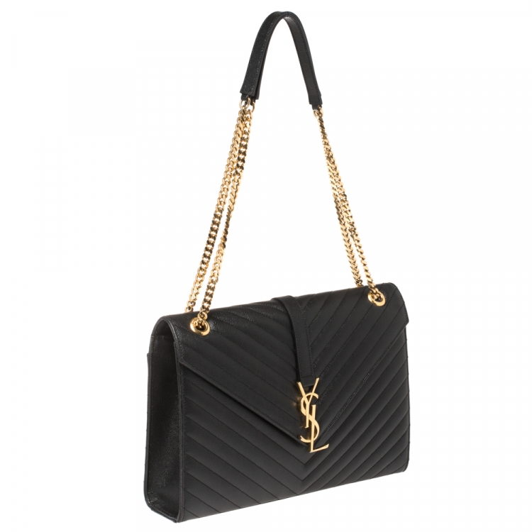 Pre Owned Saint Laurent Black Matelasse Leather Large Cassandre Flap Bag
