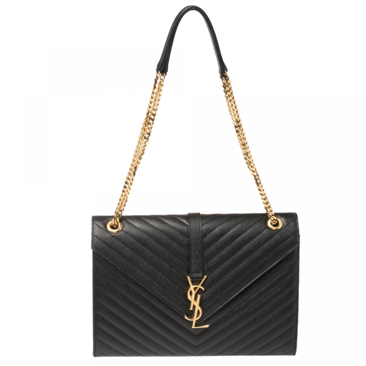 Pre Owned Saint Laurent Black Matelasse Leather Large Cassandre Flap Bag