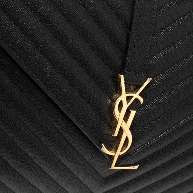 Pre Owned Saint Laurent Black Matelasse Leather Large Cassandre Flap Bag