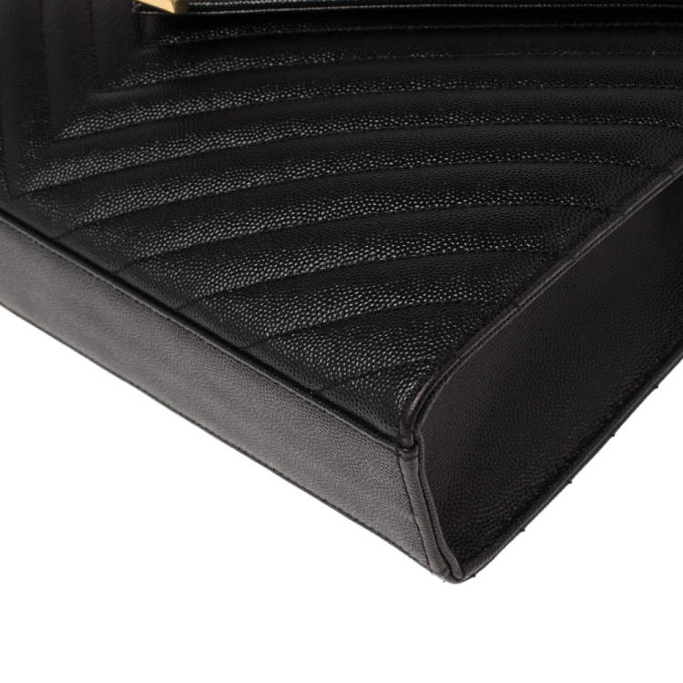 Pre Owned Saint Laurent Black Matelasse Leather Large Cassandre Flap Bag