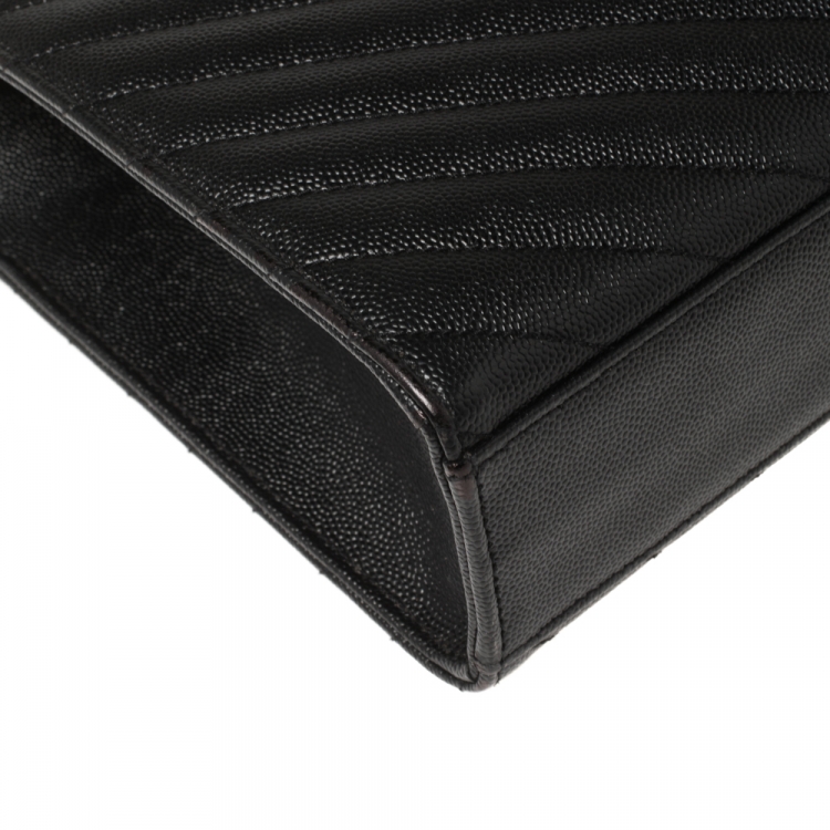 Pre Owned Saint Laurent Black Matelasse Leather Large Cassandre Flap Bag