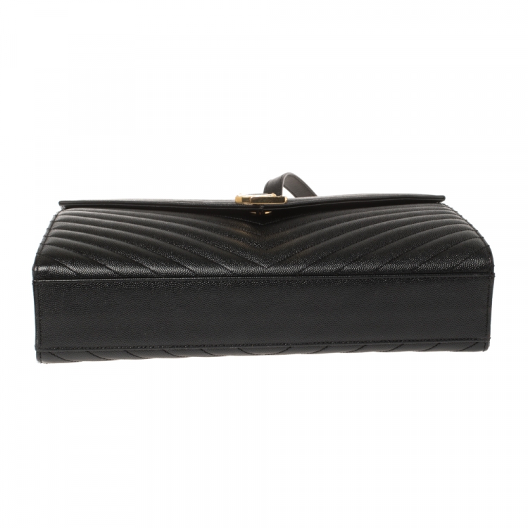 Pre Owned Saint Laurent Black Matelasse Leather Large Cassandre Flap Bag