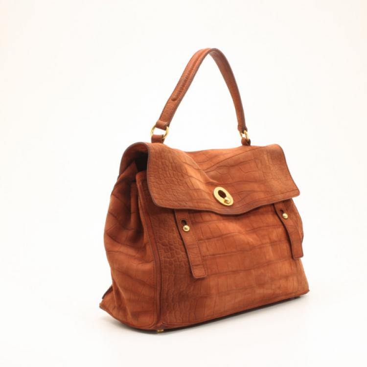 Pre Owned Yves Saint Laurent Brown Croc Embossed Muse Two Satchel