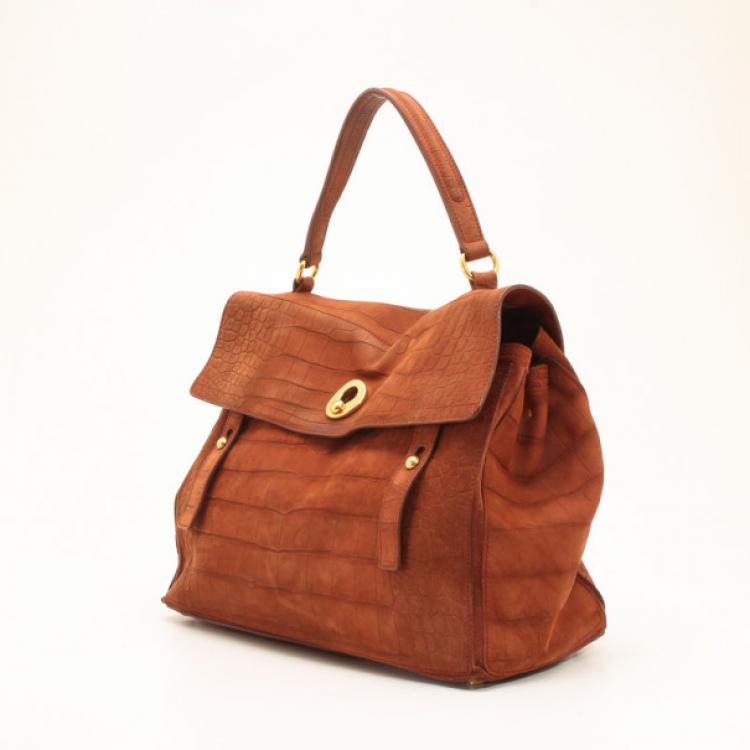 Pre Owned Yves Saint Laurent Brown Croc Embossed Muse Two Satchel