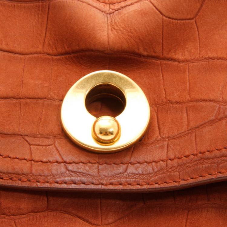 Pre Owned Yves Saint Laurent Brown Croc Embossed Muse Two Satchel