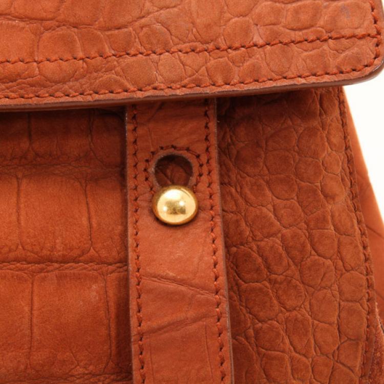 Pre Owned Yves Saint Laurent Brown Croc Embossed Muse Two Satchel