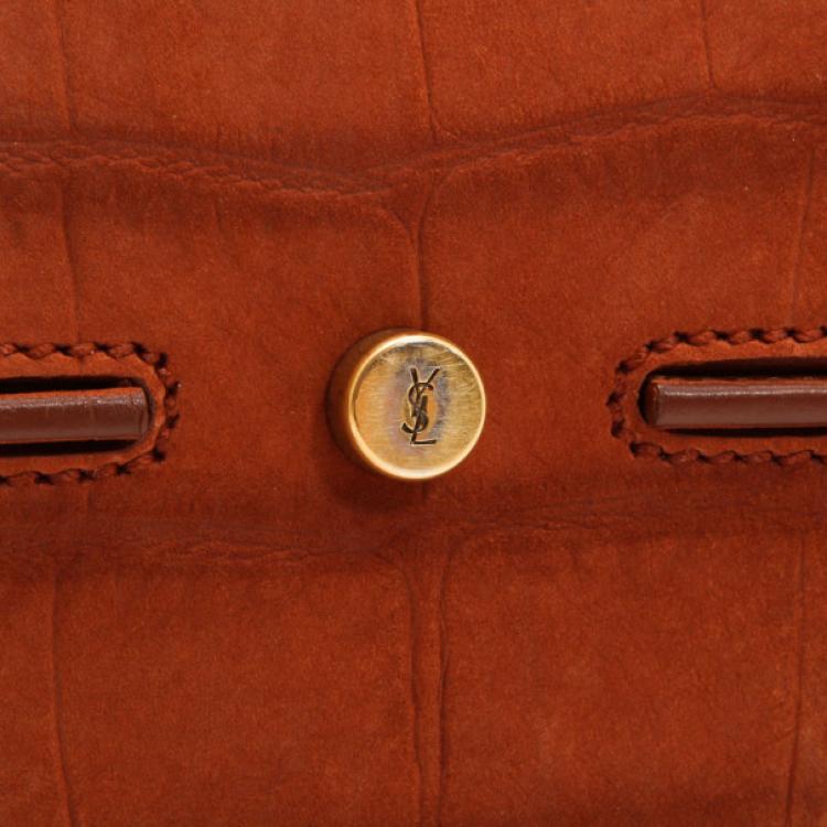 Pre Owned Yves Saint Laurent Brown Croc Embossed Muse Two Satchel