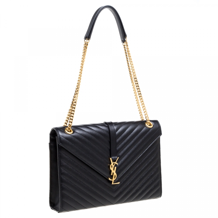 مملوكة مسبقًا Saint Laurent Black Matelasse Leather Large Cassandre Flap Bag