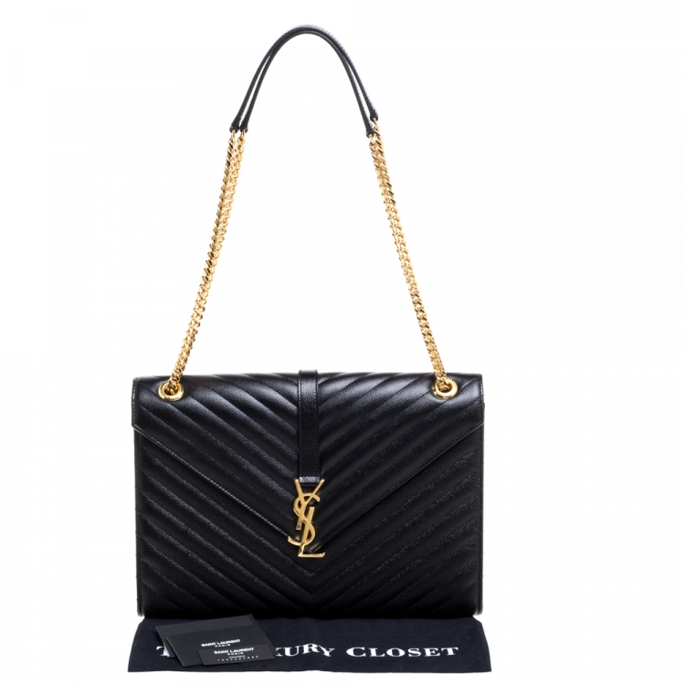 مملوكة مسبقًا Saint Laurent Black Matelasse Leather Large Cassandre Flap Bag