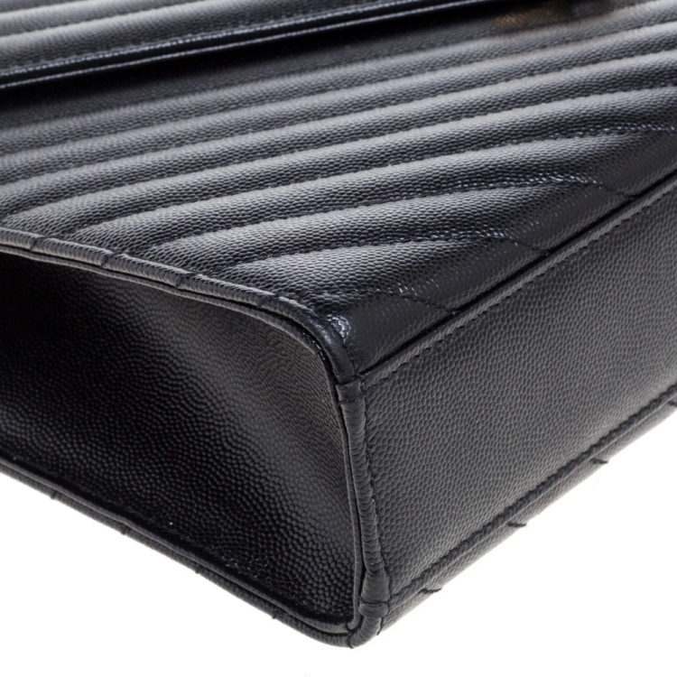 مملوكة مسبقًا Saint Laurent Black Matelasse Leather Large Cassandre Flap Bag