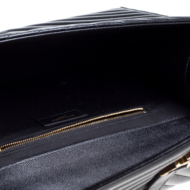 مملوكة مسبقًا Saint Laurent Black Matelasse Leather Large Cassandre Flap Bag