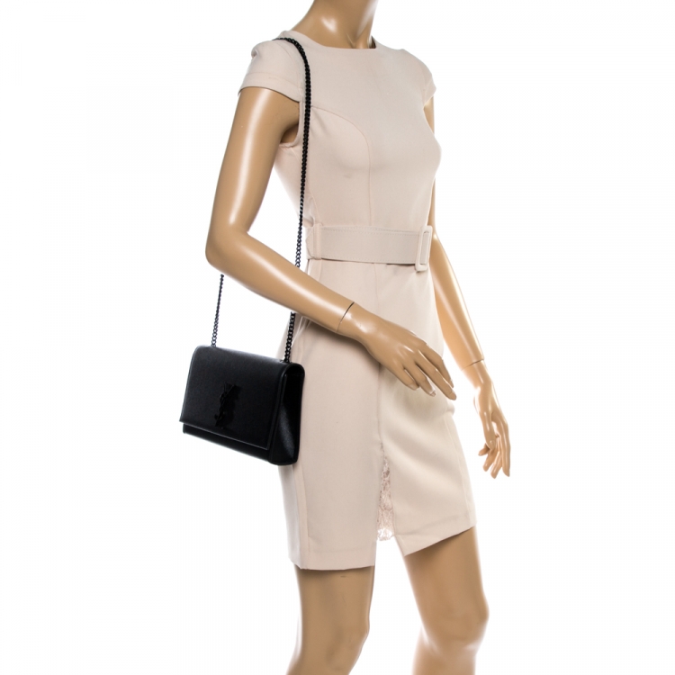 Pre Owned Saint Laurent Black Leather Medium Kate Shoulder Bag