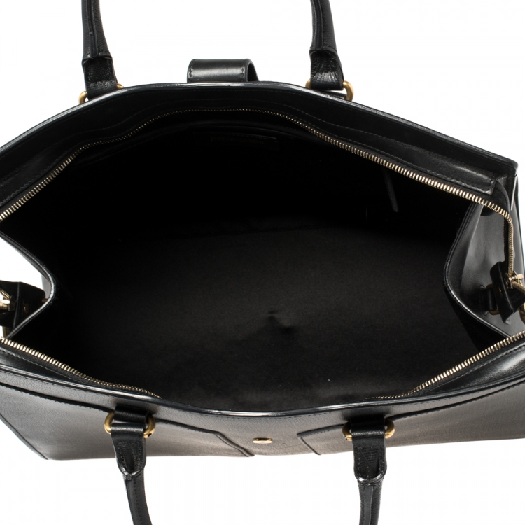 Pre Owned Saint Laurent Black Textured Leather Large Cabas Chyc Tote