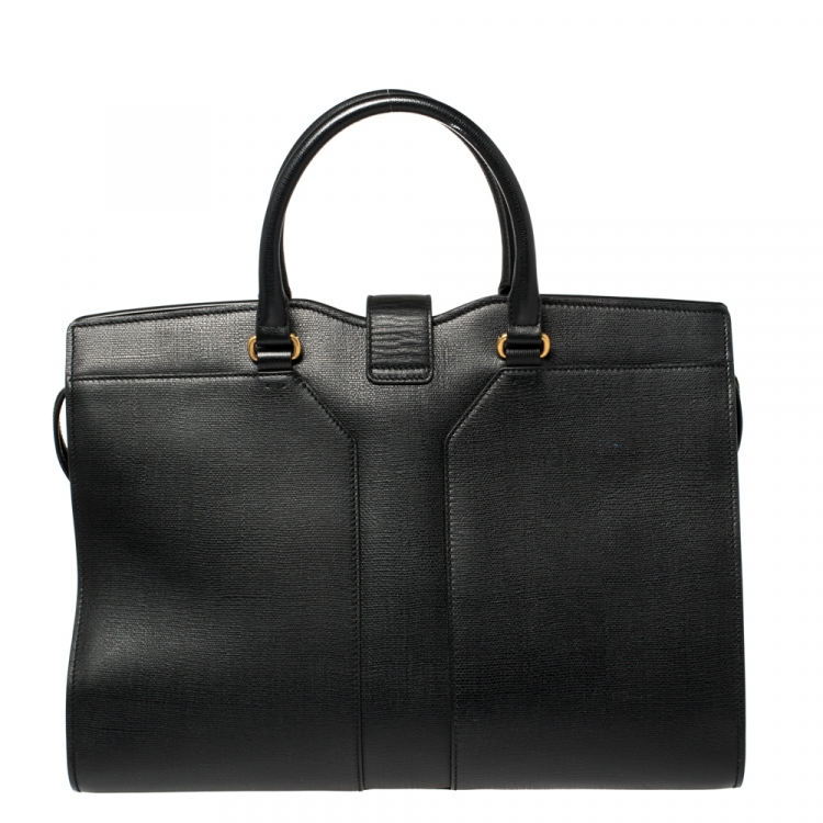 Pre Owned Saint Laurent Black Textured Leather Large Cabas Chyc Tote