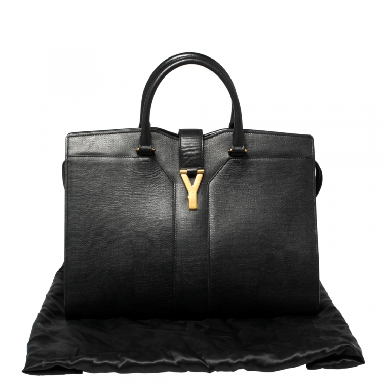 Pre Owned Saint Laurent Black Textured Leather Large Cabas Chyc Tote