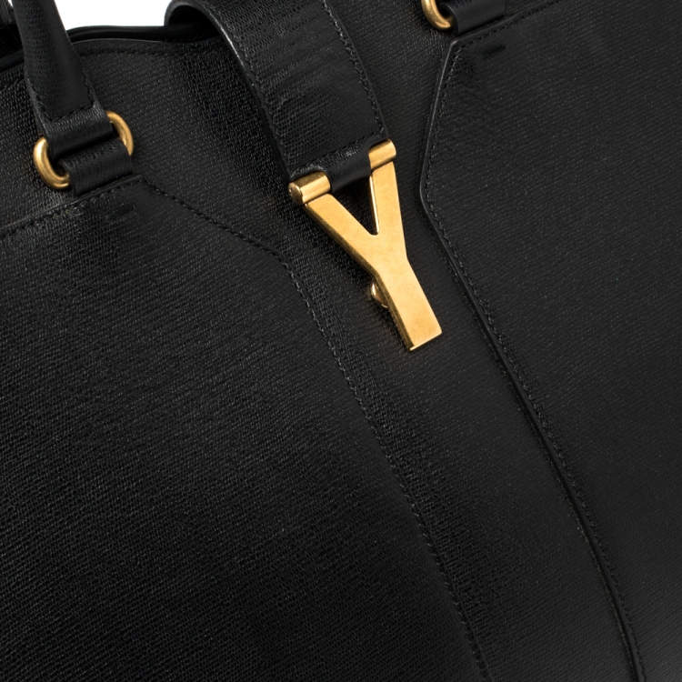 Pre Owned Saint Laurent Black Textured Leather Large Cabas Chyc Tote